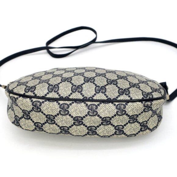 Vintage Gucci GG Leather Crossbody Bag Navy Blue Web Monogram Oval Purse - Picture 4 of 11